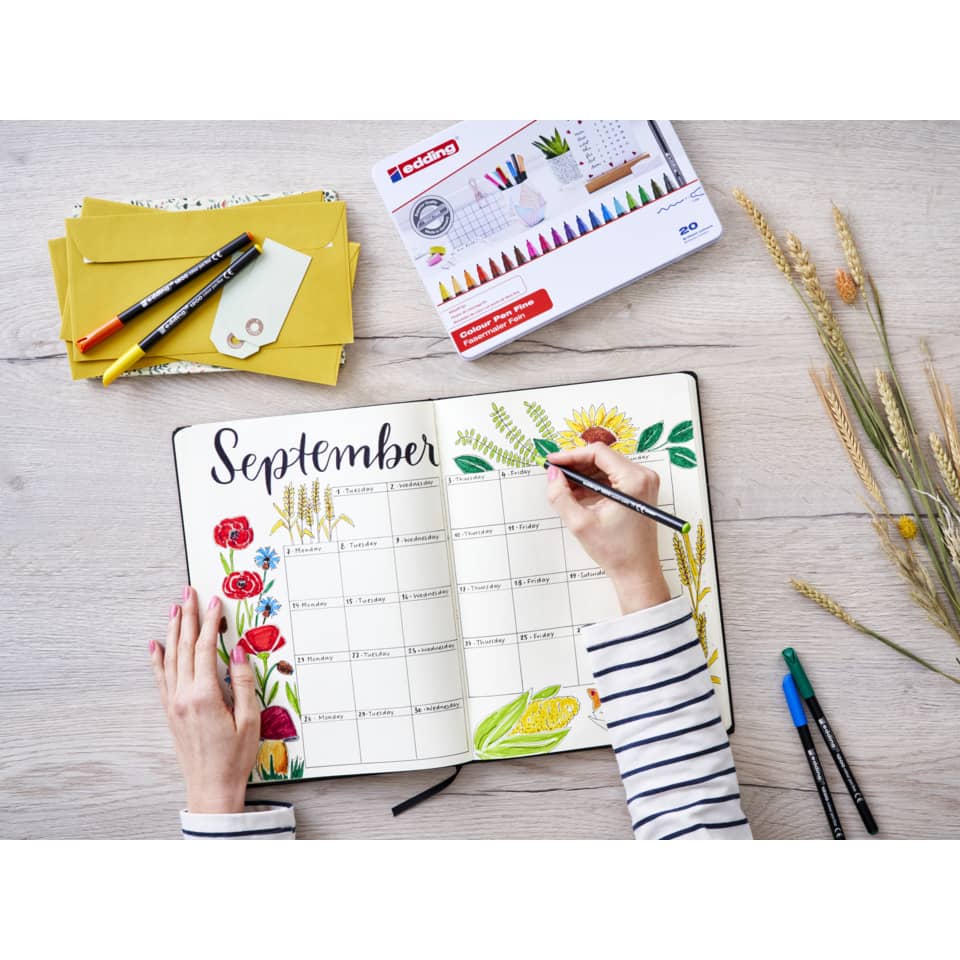 Planer, Kalender, Bullet Journal, Handzeichnung, Buntstifte
