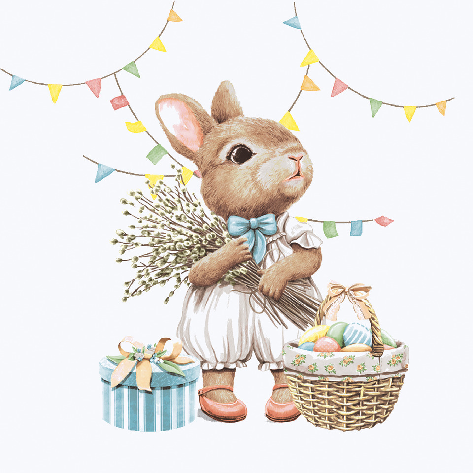 Osterhase, Hasenfigur, Ostern, Geschenkkorb, Blumenstrauß
