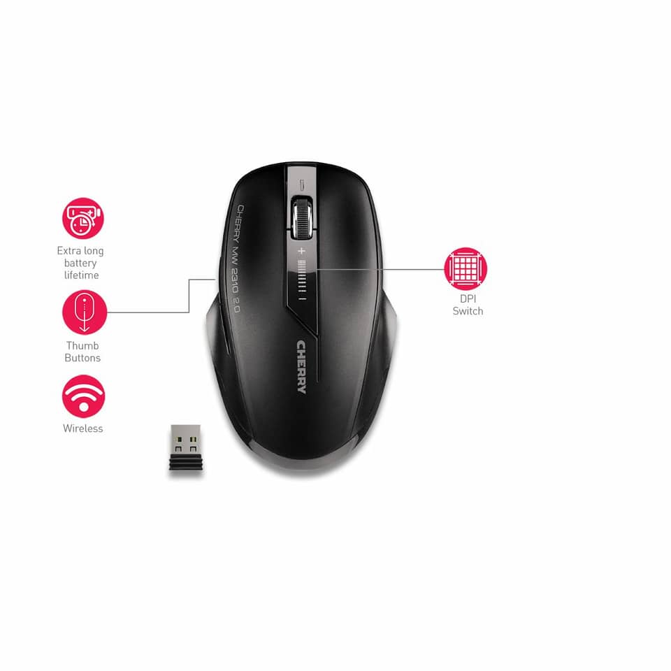 Maus, Drahtlos, USB-Empfänger, DPI-Switch, Schwarz