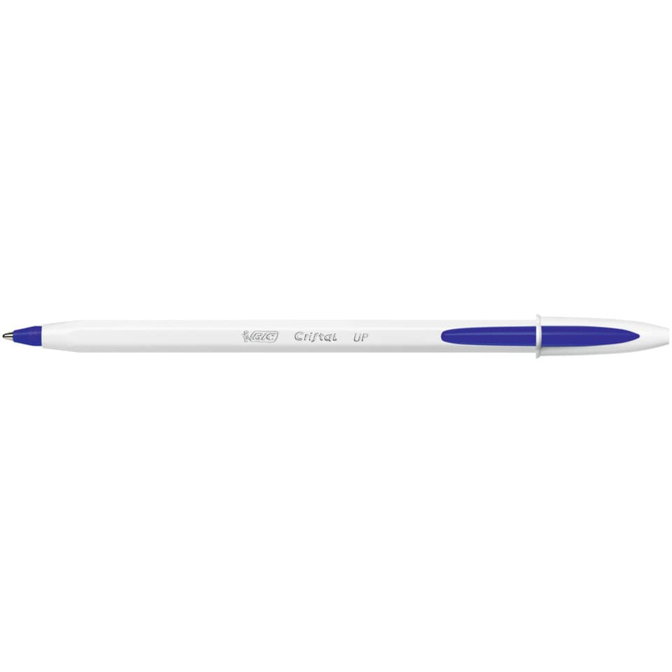 ballpoint, blue ink, white body, retractable, pen clip