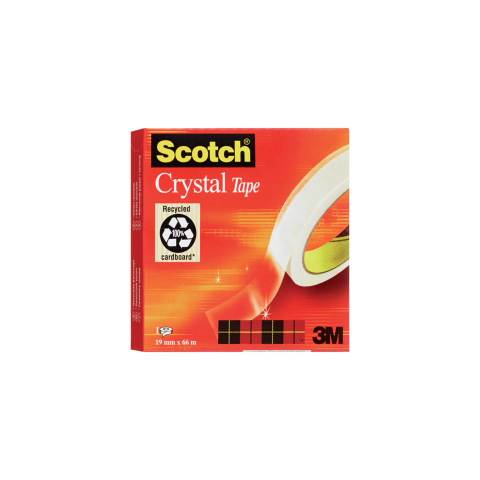 Klebeband, Kristallklebeband, Scotch, Scotch Kristallband, Recycelte Pappe, Crystal Tape, Scotch tape, Transparent tape, Recycled cardboard, 19 mm x 66 m