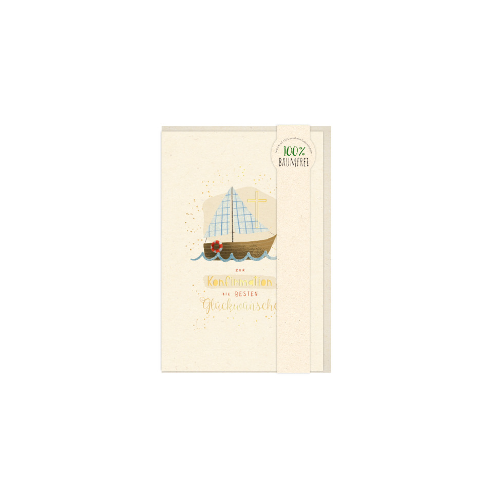 Geschenkkarte, Kartenfold, Schiff, Segelboot, 100% Baumfrei