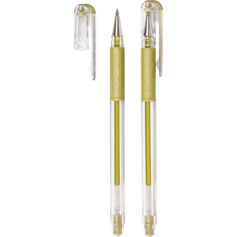 Tintenroller, Kugelstift, Gelstift, Transparenter Körper, Grün-gelber Tintenstreifen