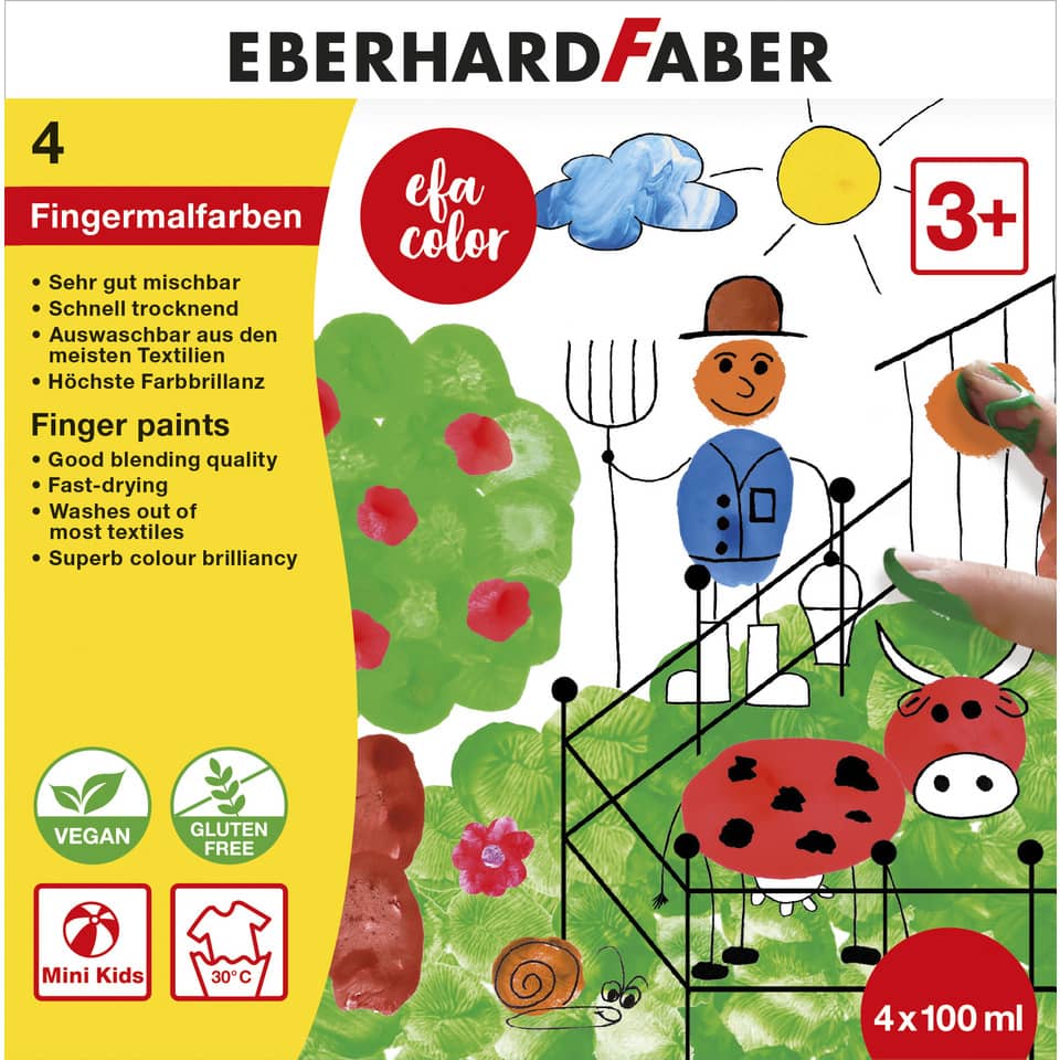 Fingerfarben, Kinder-Kunstset, Ungiftig, 4 x 100 ml, Vegan