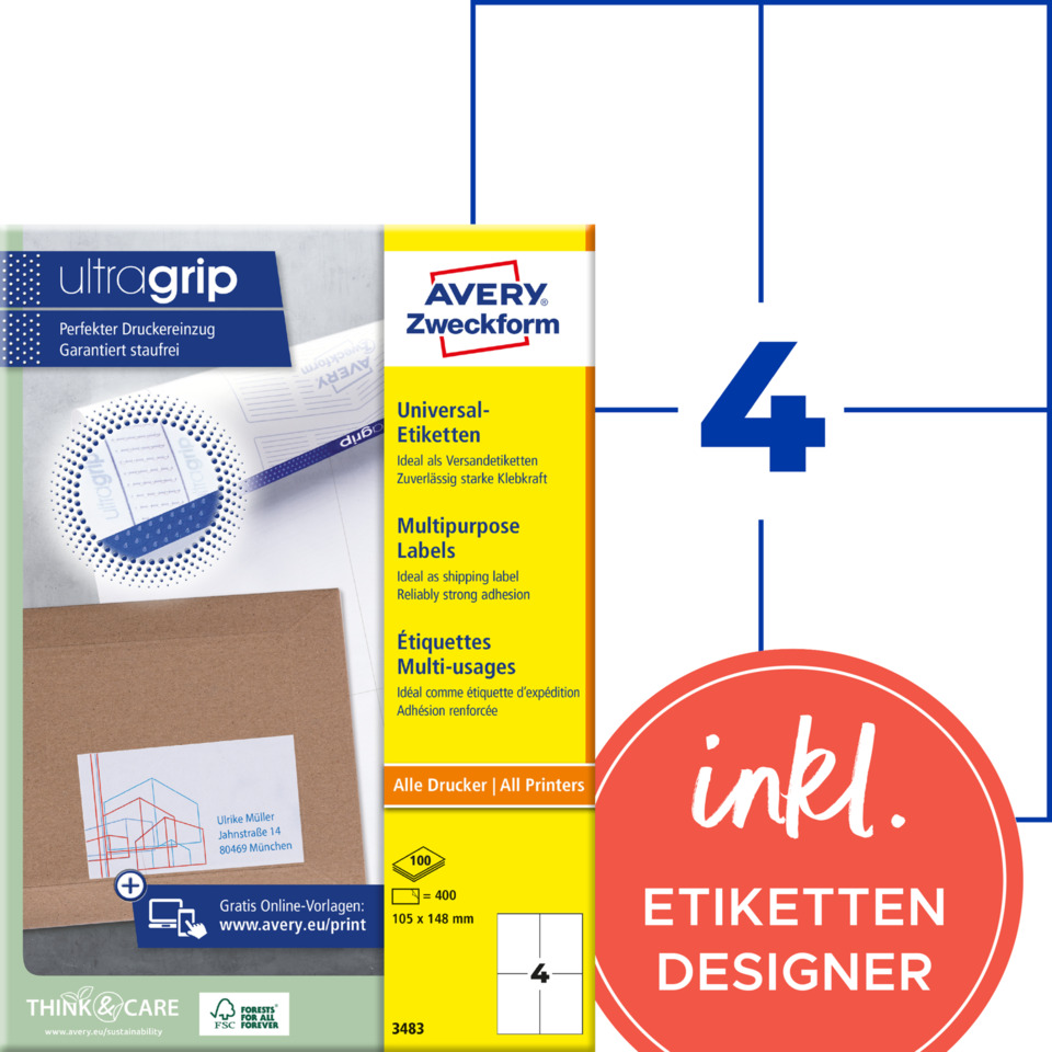 universale etiketten, Versandetiketten, Druckeretiketten, avery Zweckform, Etiketten Designer