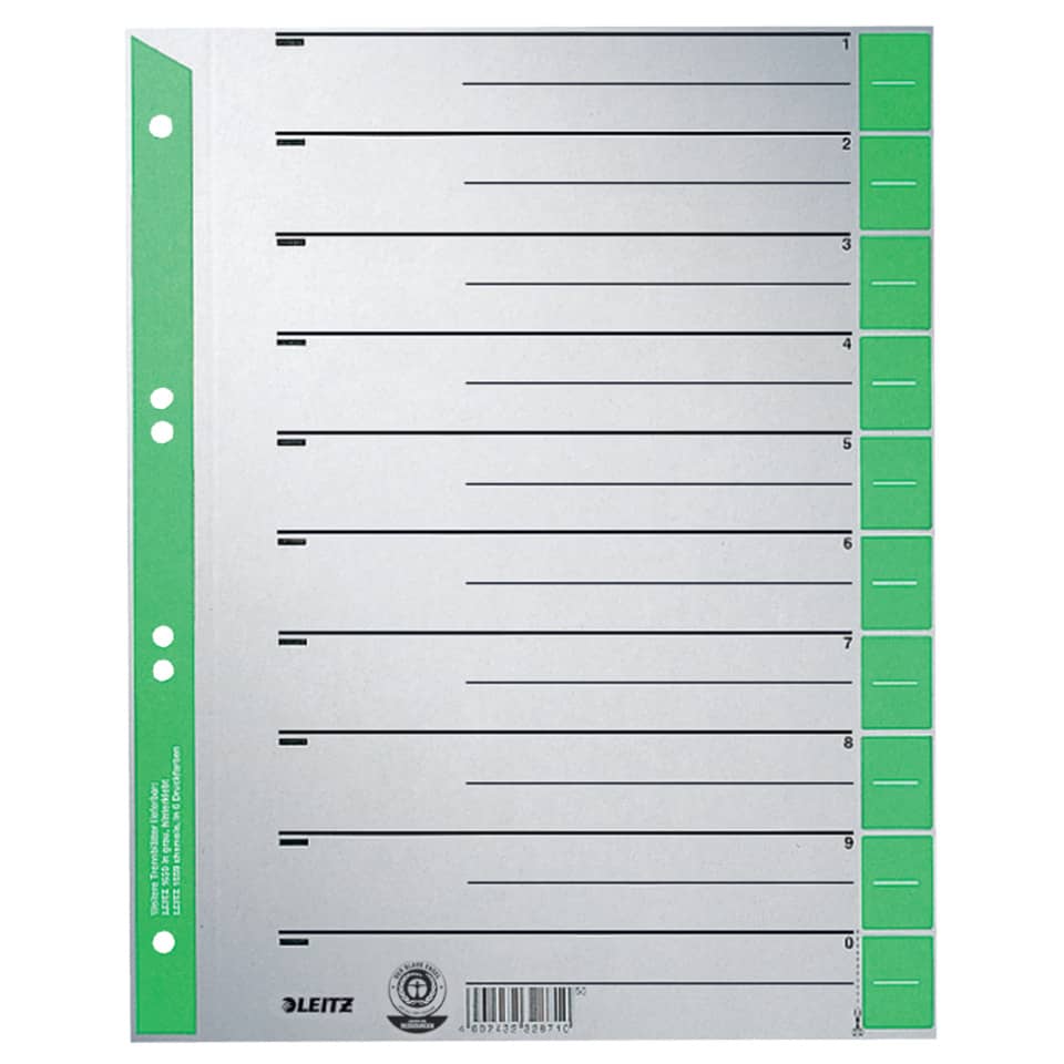 ring binder, ring binder spine, grüne Kante, Präsentationshülle, geteilte Trennblätter