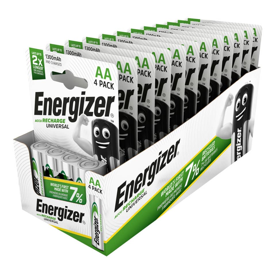 AA-Batterien, 4er-Pack, Energizer, universell wiederaufladbar, 1300mAh