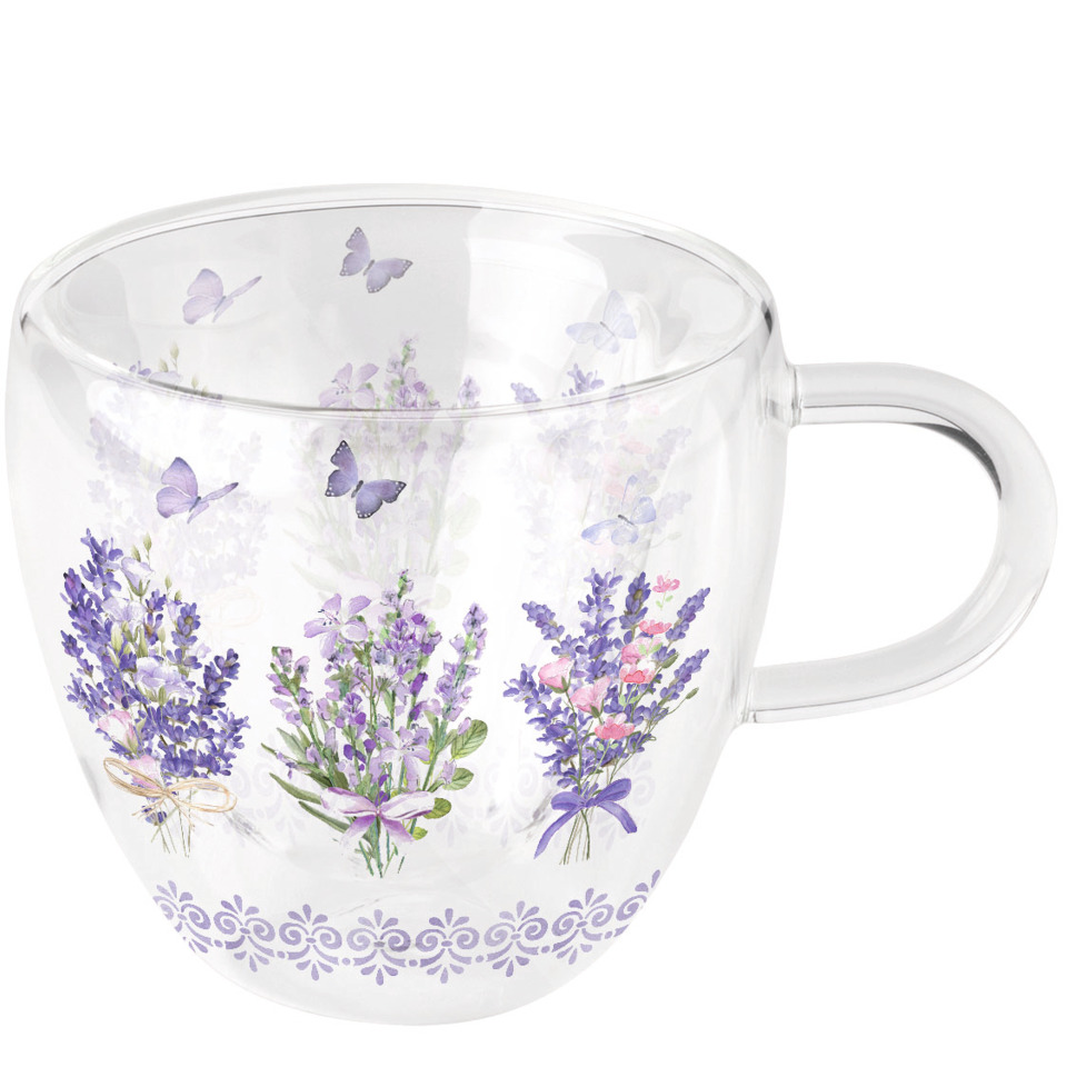 Tasse, Kaffee-Tasse, Lavendel Muster, transparente Glas, Blumenprint