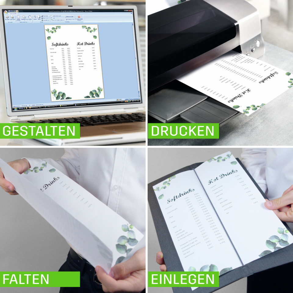 Drucker, Menükarte, Papier, Grüne Blätter, Kartenlayout