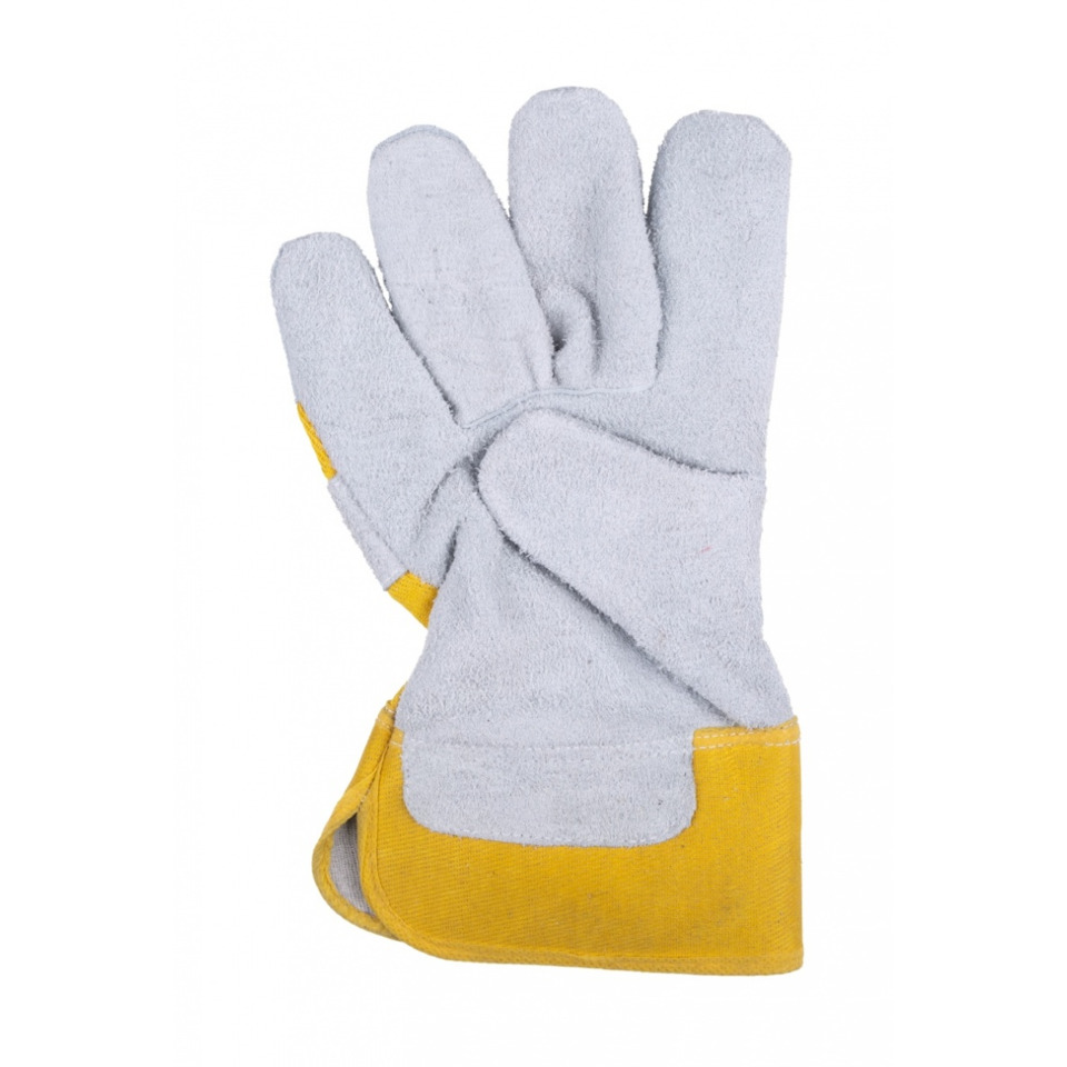 Arbeitshandschuhe, Schutzhandschuhe, Gelbgraue Handschuhe, Leder/Gummi?, Handschuh-Set