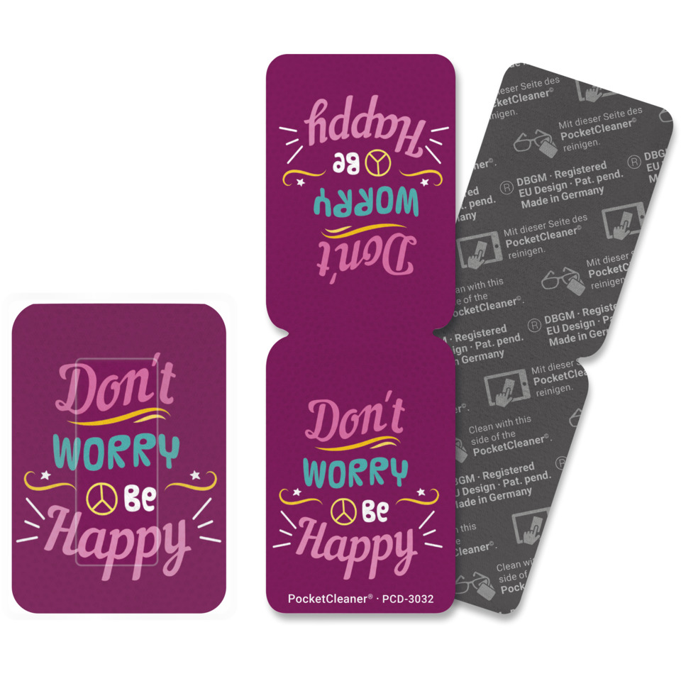 Kartenhülle, PocketCleaner, Don't Worry Be Happy, Motivfolie, Clutch-Tag