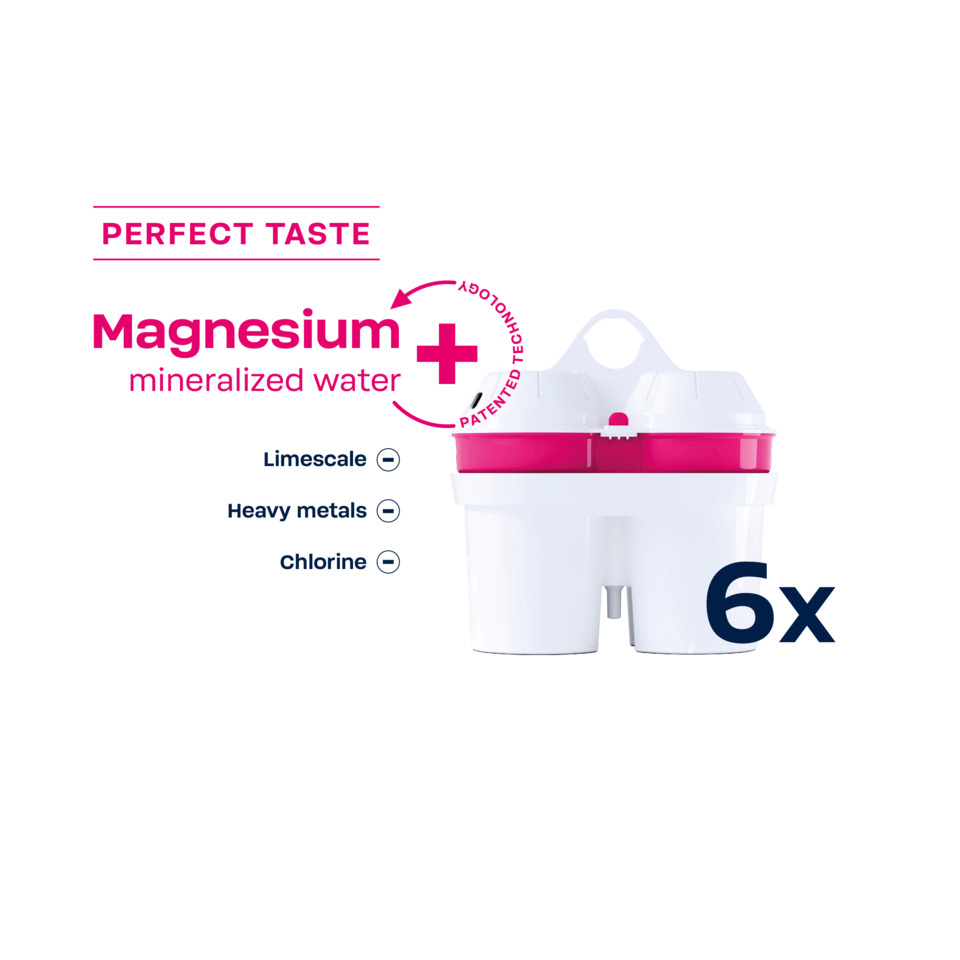 Magnesium-Wasser, mineralisiertes Wasser, Wasserfilter, Sechs-Pack, rosa Behälter