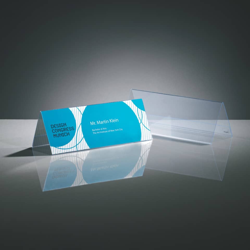 Visitenkarte, Nameplate, Kartenhalter, Transparente Halterung, Designkonferenz München