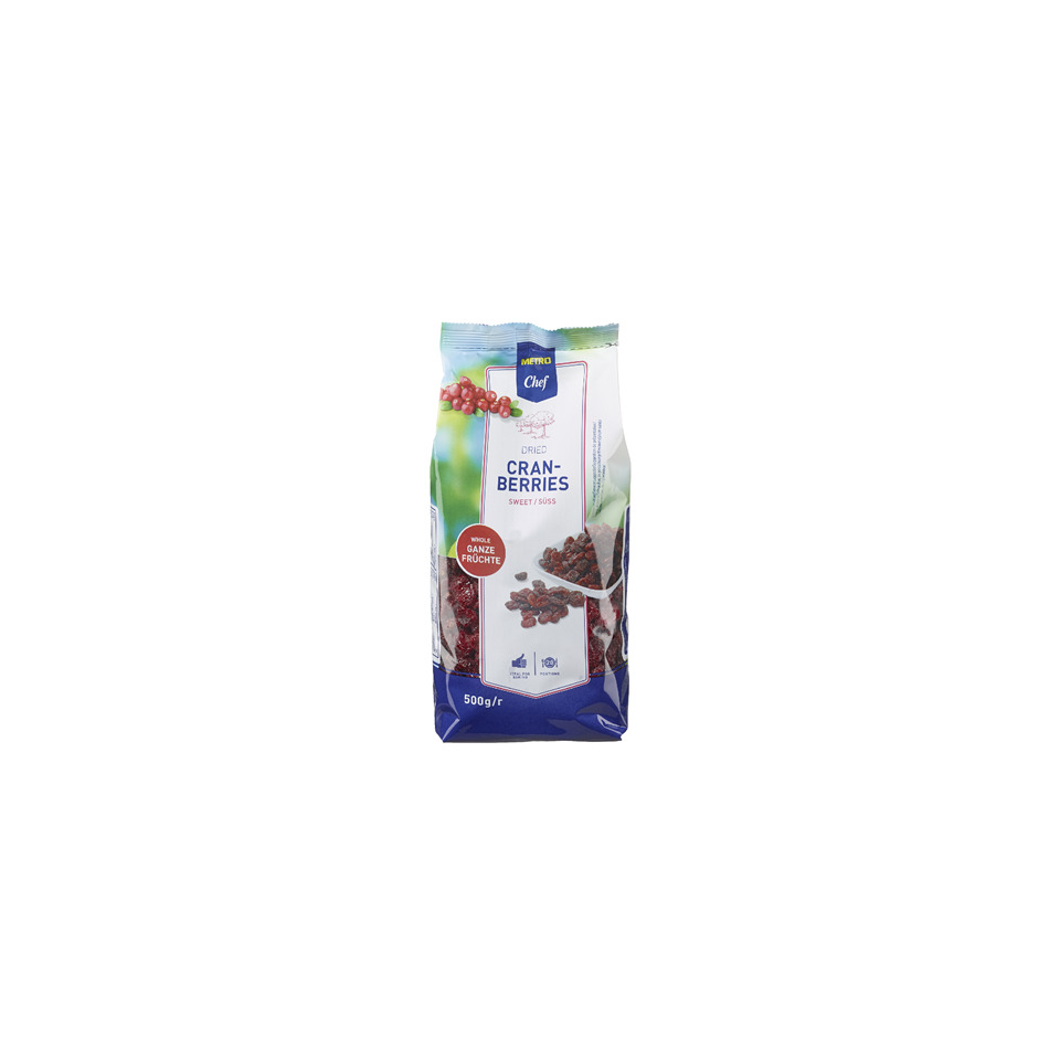 cranberries, getrocknete früchte, snack, 500 g, verpackung