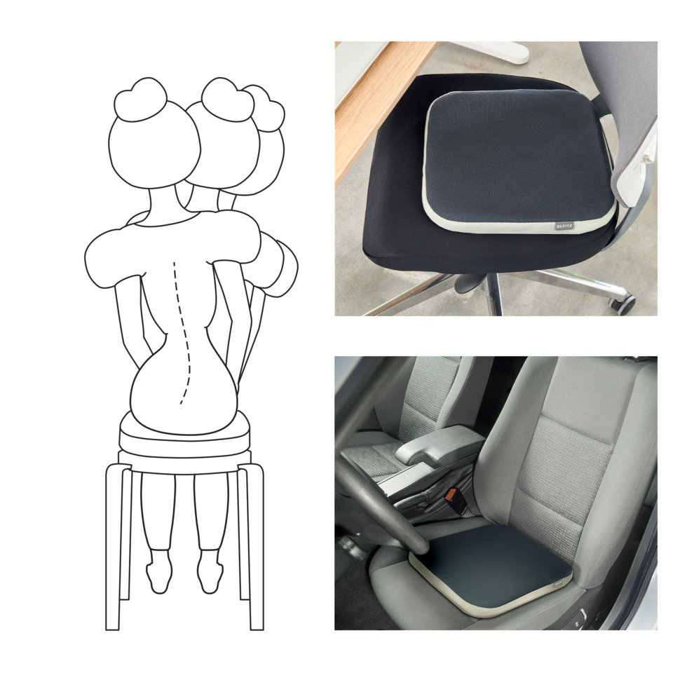 Sitzauflage, Stuhlkissen, Autositzkissen, Schaumstoffkissen, Bezugskissen, Sitzkissen, Memoryschaum, Schwarzer Bezug, Rutschhemmende Unterseite, Büro- und Autositz