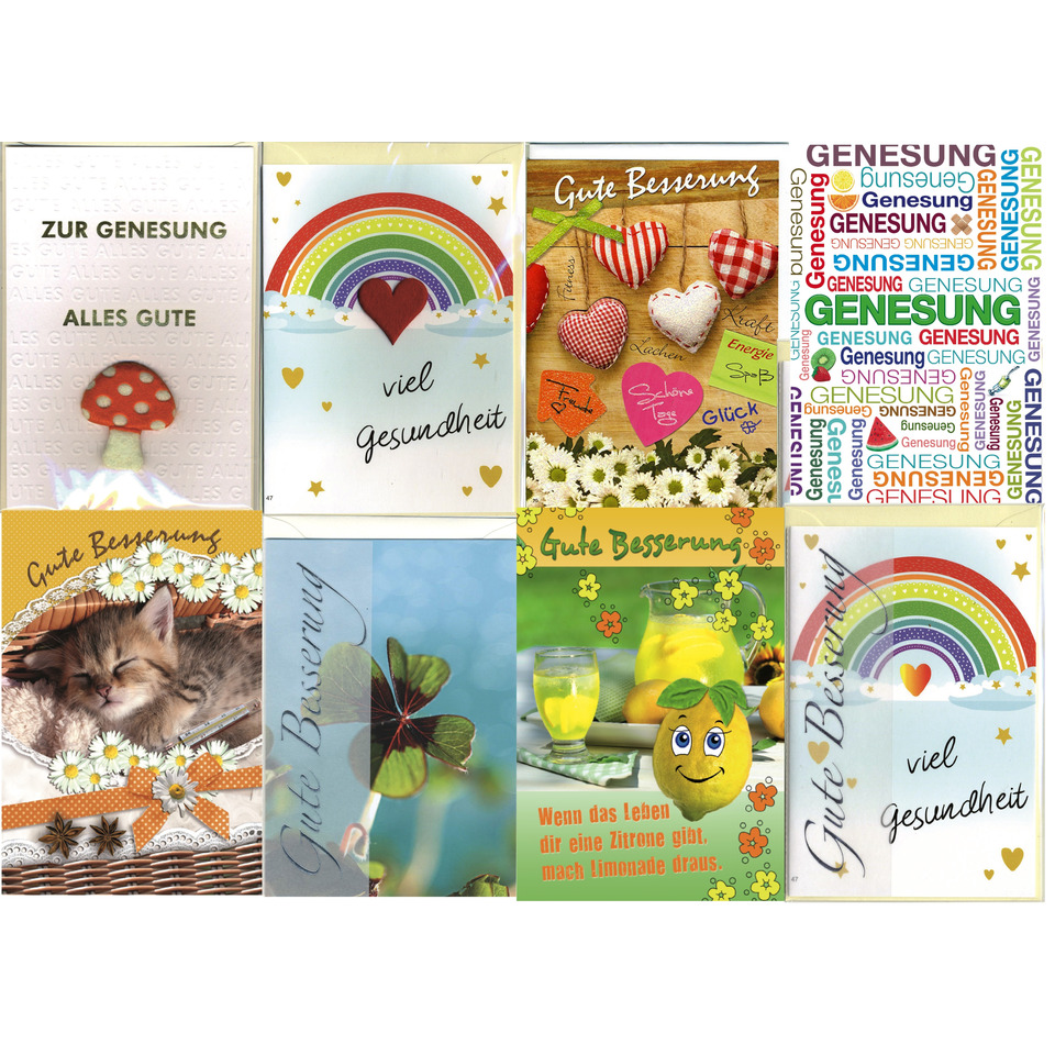 Grußkarten, Glückwunschkarte, Viel Gesundheit, Gute Besserung, Regenbogen, Herzen, Muster
