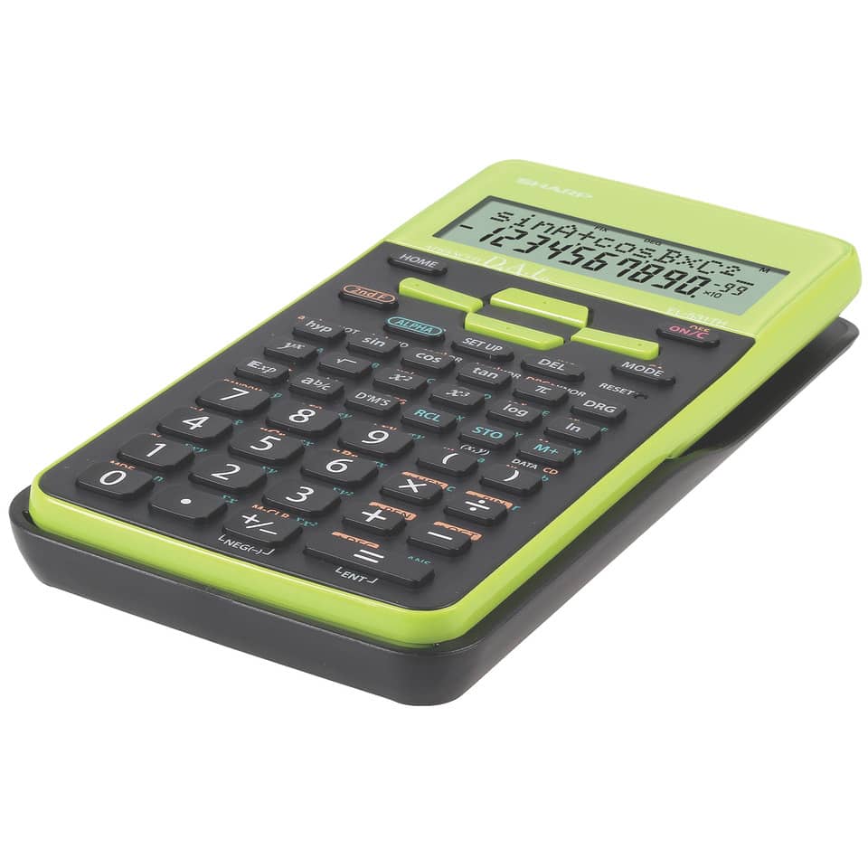 Taschenrechner, Elektronischer Taschenrechner, Clamshell-Design, grünes Gehäuse, Gehäuse Schwarz-Türkis