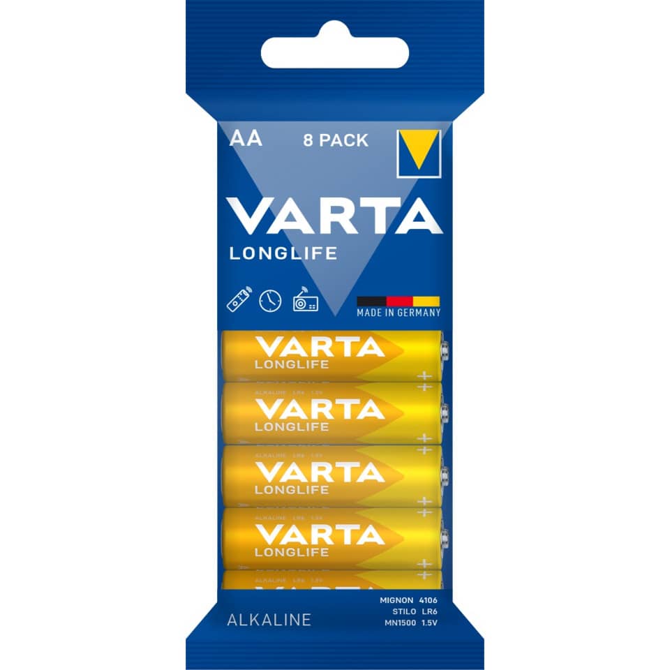 Batterie Alkali-Mangan Longlife, LR6/AA/Mignon, 8 Stück VARTA 04106101328
