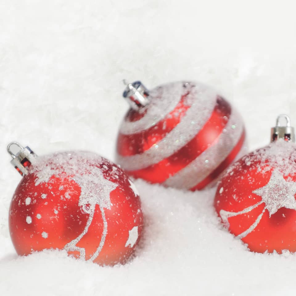 Weihnachtskugeln, Ornamente, Rot, Schnee, Glitzer