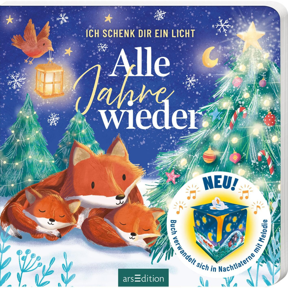 weihnachtsbuch, fuchs, rehe, tannenbaum, schneeflocken