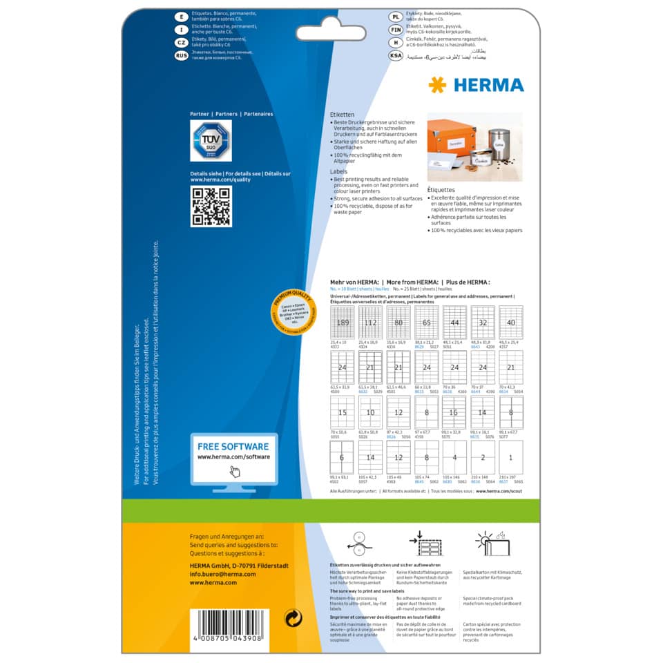 etiketten, papierumverpackung, herma, qr-code, druckqualität