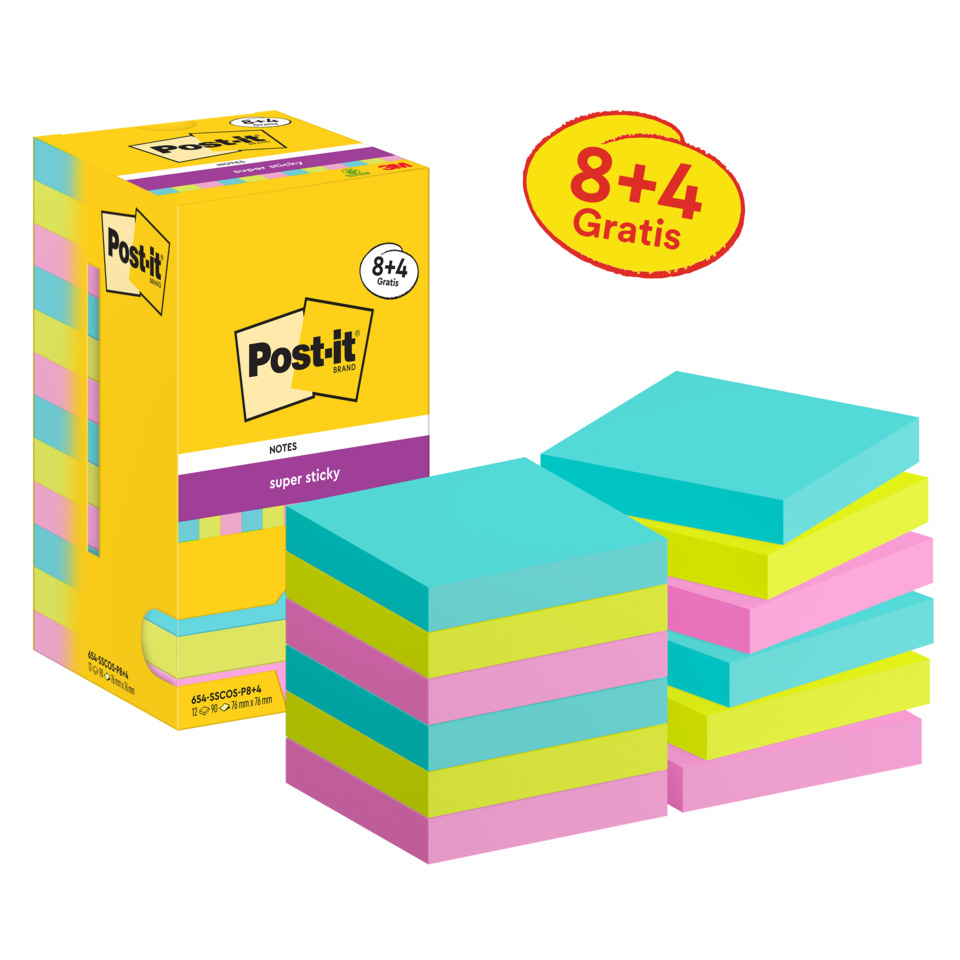 Post-it, Notizblöcke, Sticky Notes, Neon Farben, 8+4 Gratis