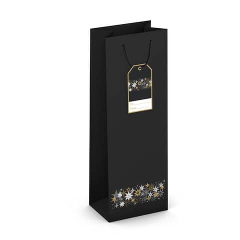 Weihnachts-Flaschentragetasche Sterne, 36 x 12,6 x 8,9 cm, schwarz  224-510 TB