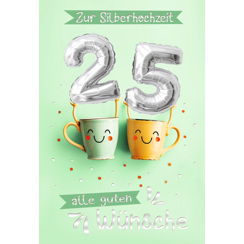 Silberballon, 25, Kaffeebecher, beide Becher, lustige Gesichter
