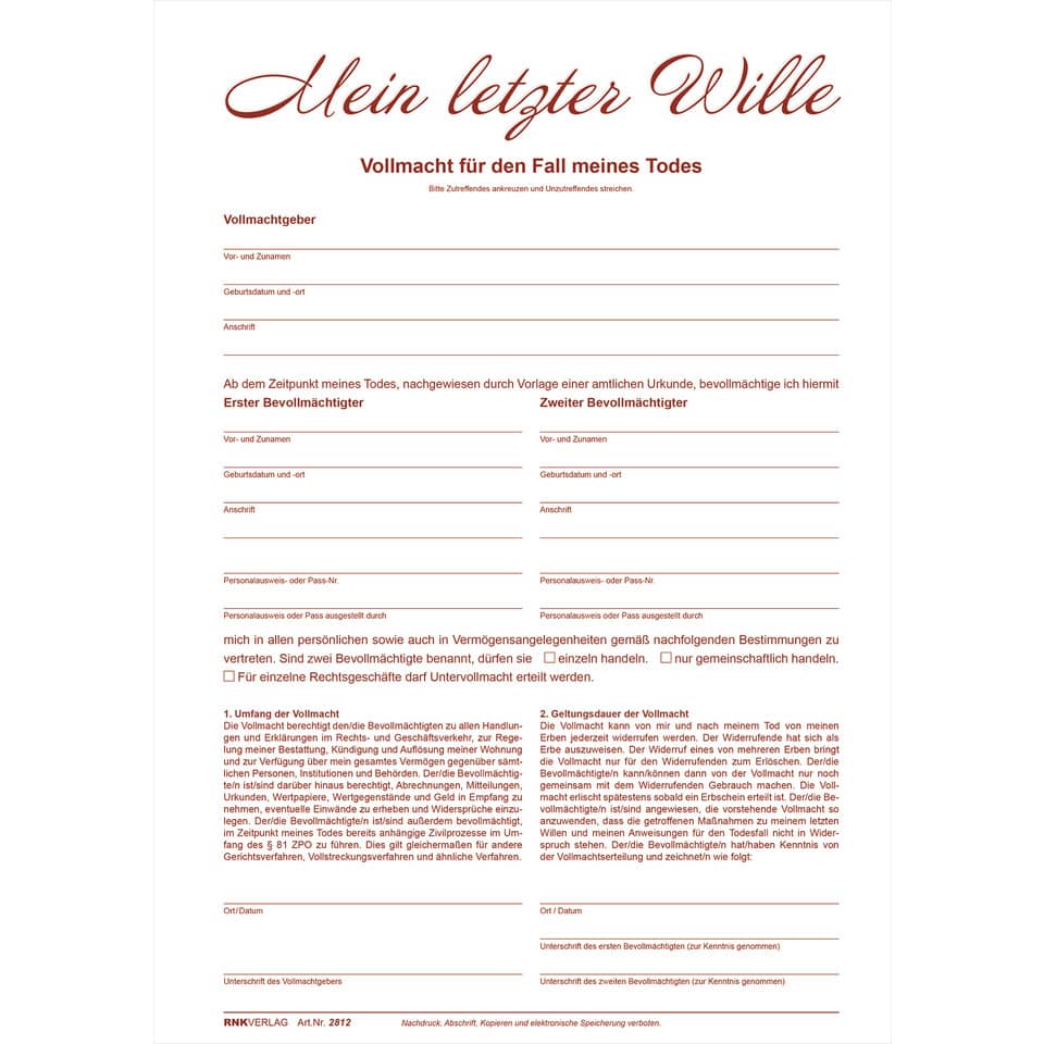 Vorsorgeformular, Vollmacht, Dokument, Unterschriften, Formular