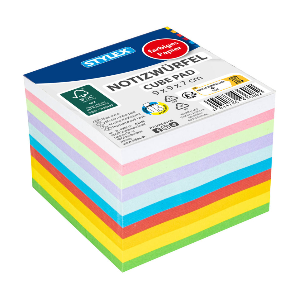 Notizzettel, Sticky notes, Bunte Notizzettel, Kartonwürfel, Schreibtischzubehör