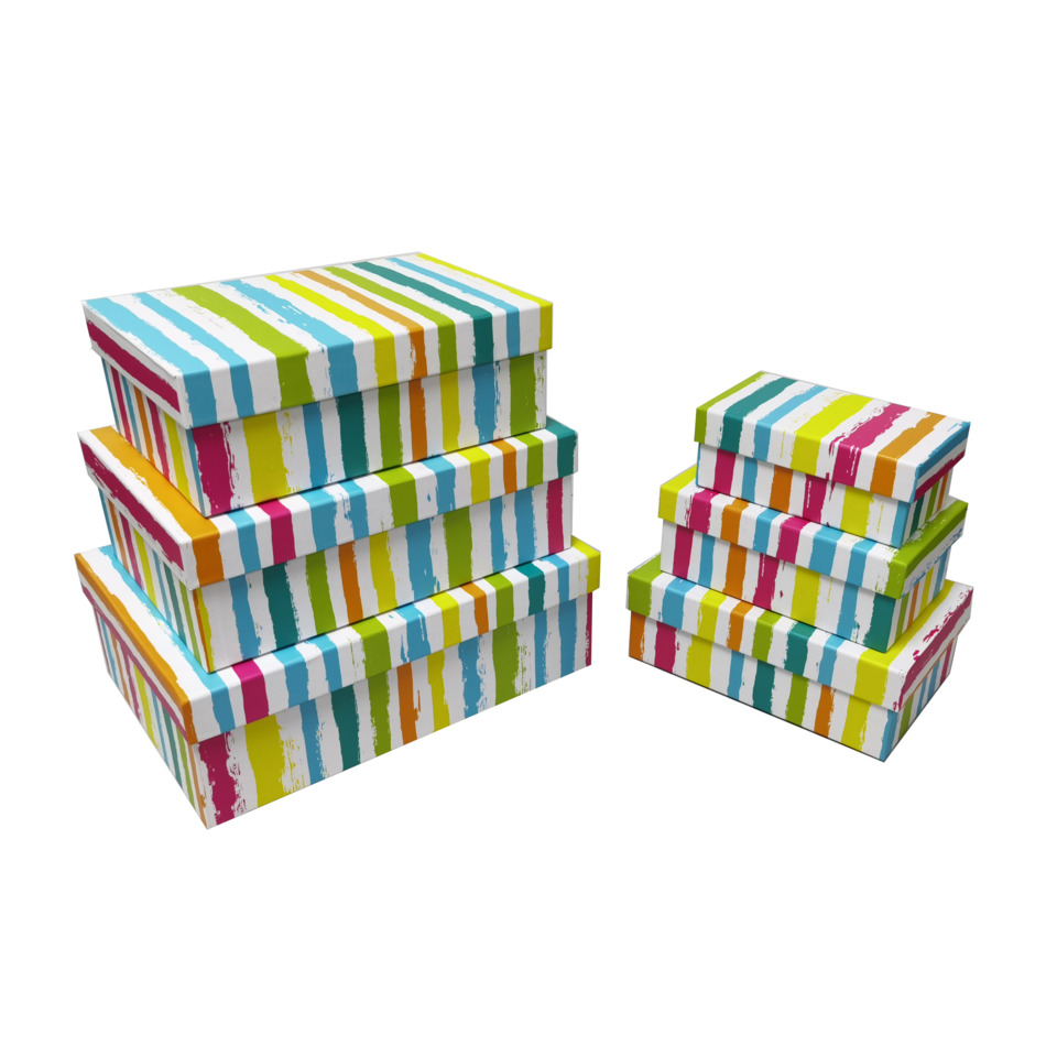 Geschenkboxen, Streifenmuster, bunte Farben, Paketboxen, Kartonboxen