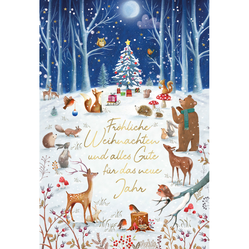 Weihnachtskarte, Winterlandschaft, Tiere, Schneevorlage, Weihnachtsgruß
