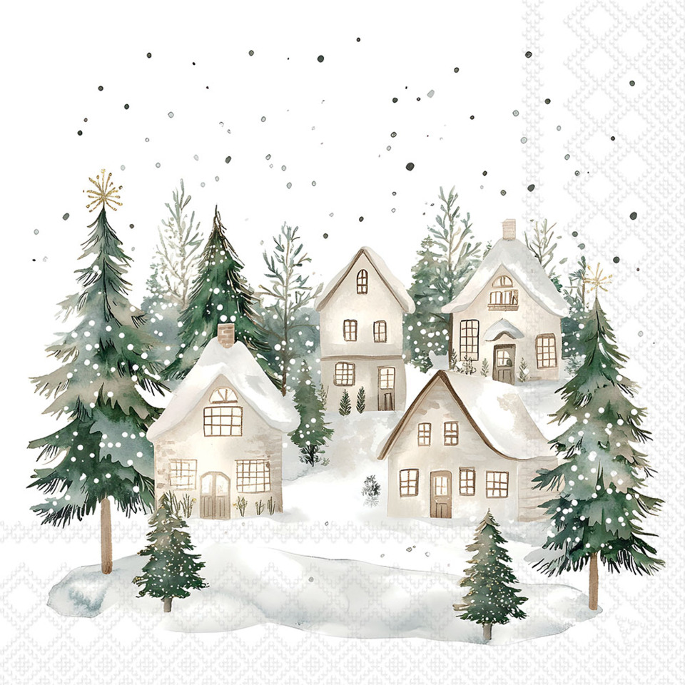 Winterdorf, Schnee, Häuser, Tannen, Winterlandschaft