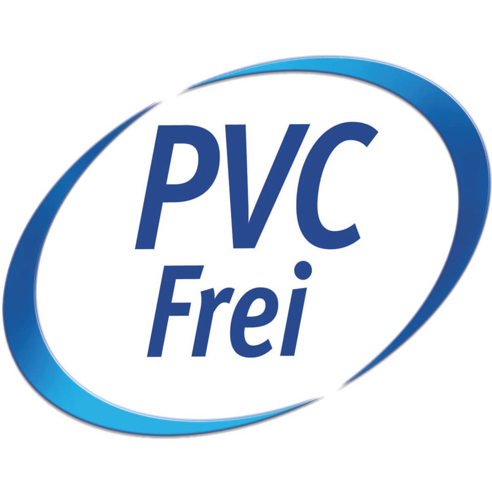 PVC Frei, PVC-free, Logo, Kreislogo, Blauer Bogen