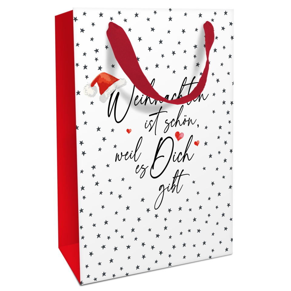 Geschenkverpackung, Weihnachten, Santa-Hut, Sterne, Spruch