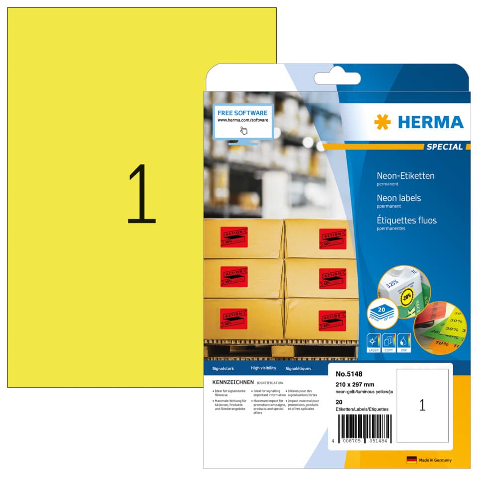 Neonetiketten, Etiketten, Label, Permanent, Gelb