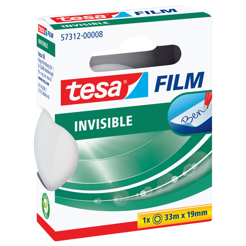 Kontaktlinsenfolie, Invisible, Brille, Diskret, 33x19 mm, Invisibel-Filter, Kontaktlinse, Schmucklose Verpackung, 33m x 19mm, Tesa Film