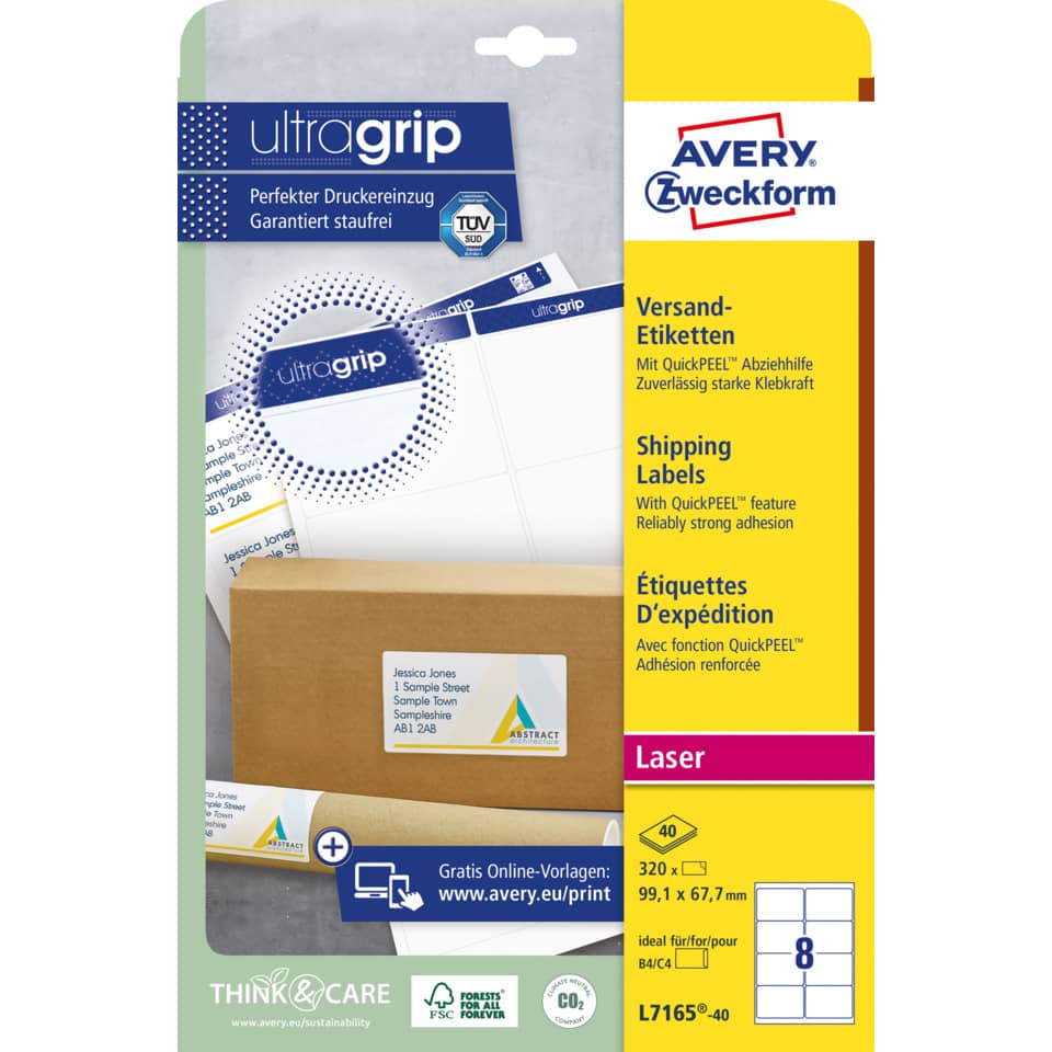 Shipping labels, Laser, Avery, Etiketten, Klebkraft