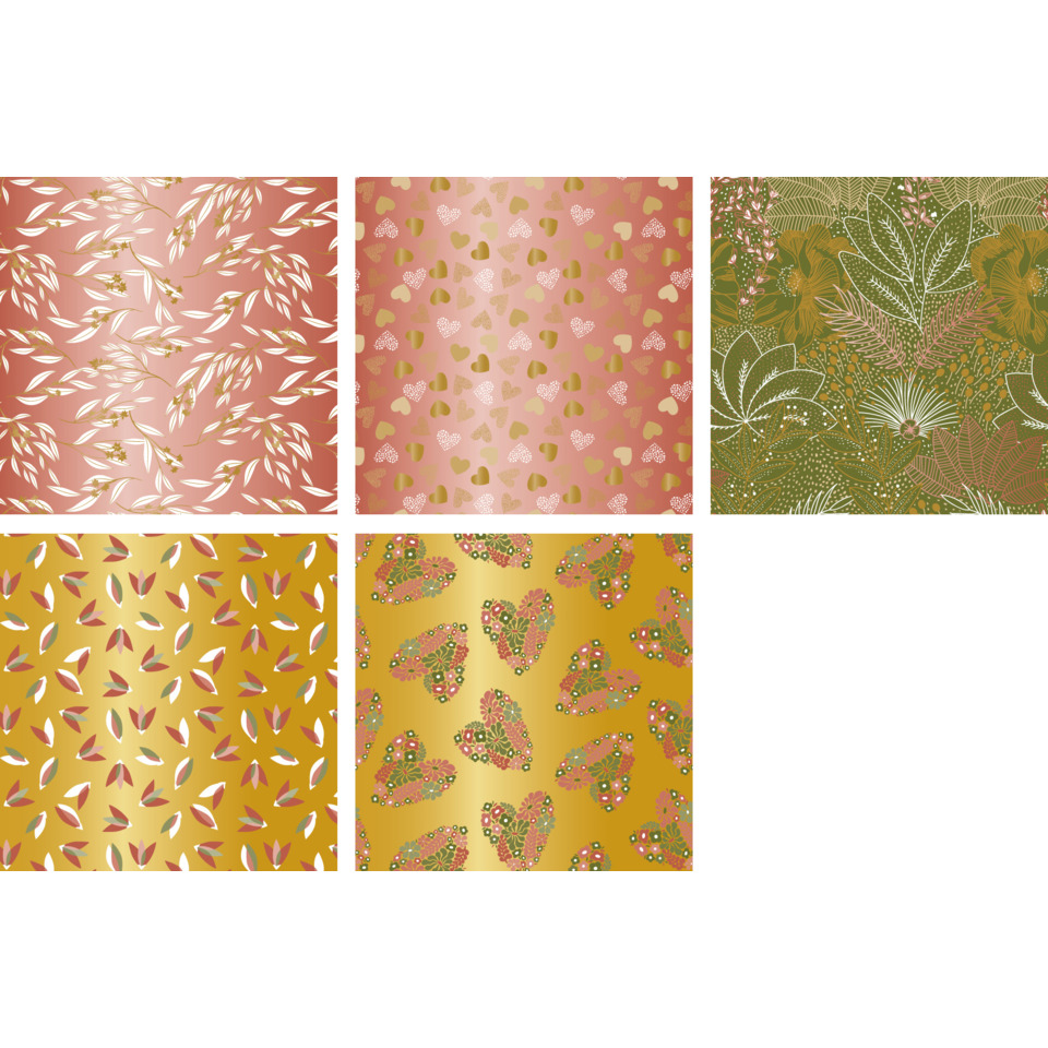 Muster, Blumenmuster, grüner Wald, rosa, goldgelb