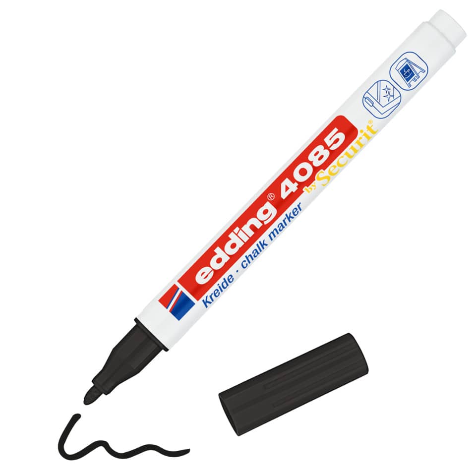 Kreide-Marker, Chalk-Marker, Whiteboard-Stift, Schwarz, Marker mit Löschkappe