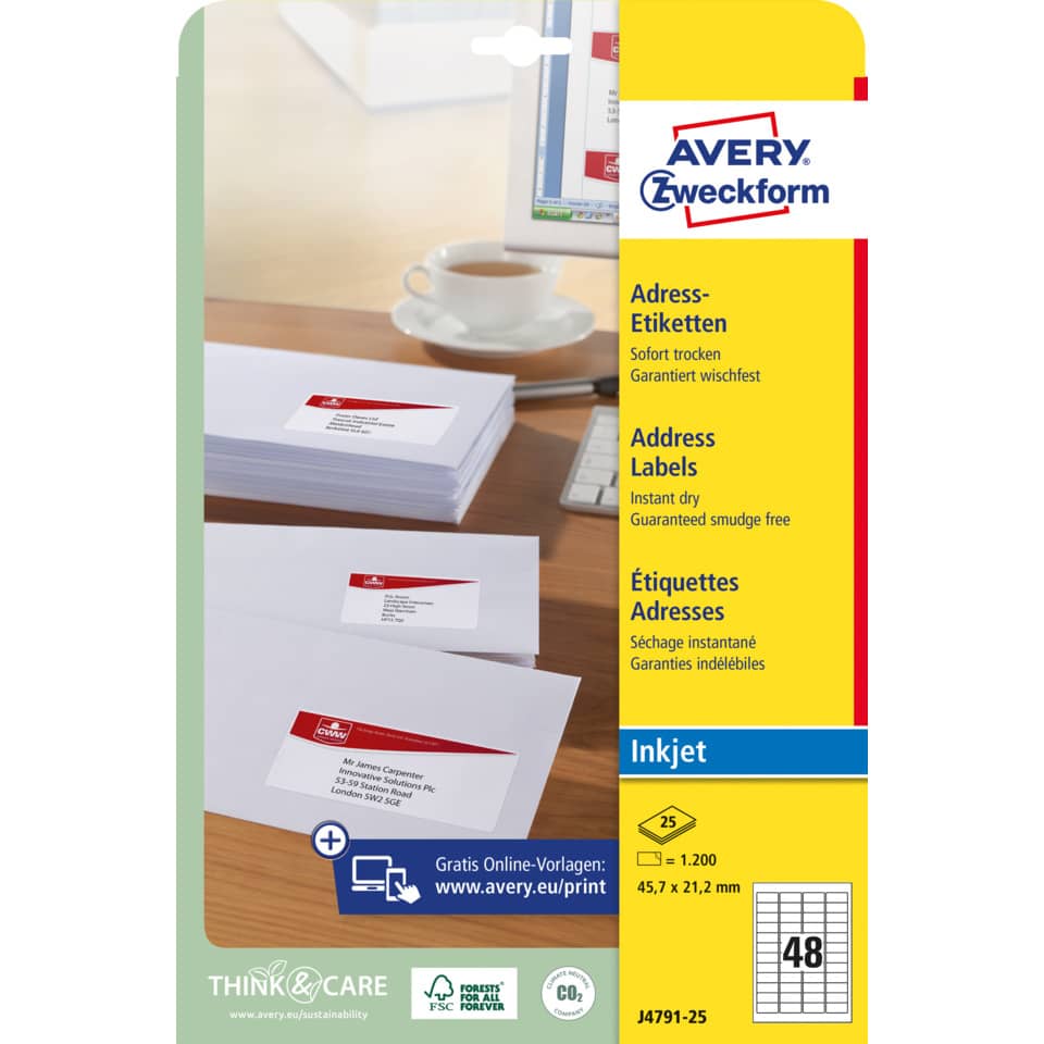 Adresseetiketten, Etiketten, Labels, Avery, Inket/Inkjet