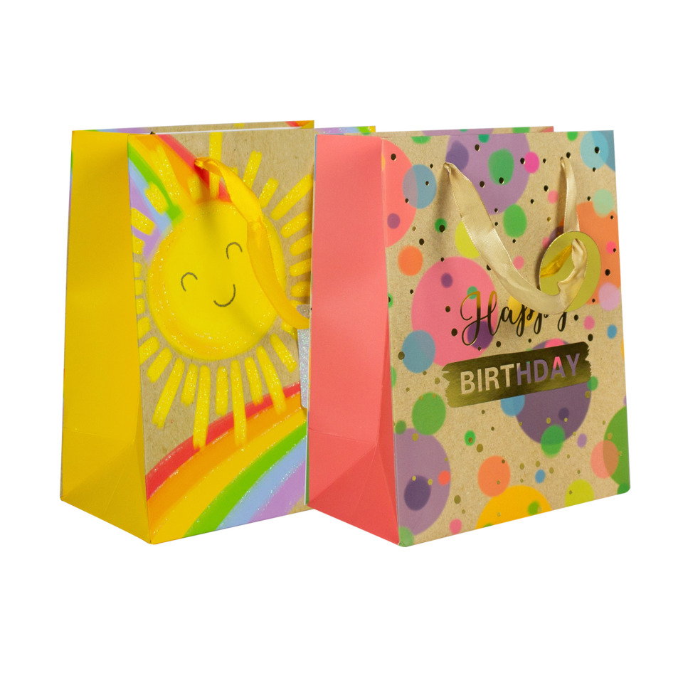 Geschenktasche, Birthday, Luftballonmuster, Sonnenmotiv, Pakettasche