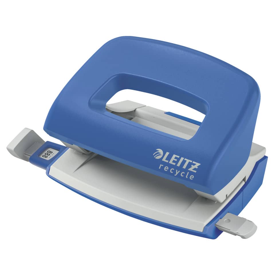 Locher Mini NeXXt Recycle, 10 Blatt, Anschlagschiene, Kunststoff, blau LEITZ 5010-00-35