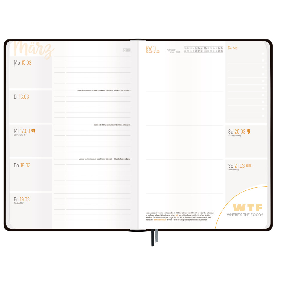 planer, kalender, wöchentlich, offenes notizheft, WTE logo