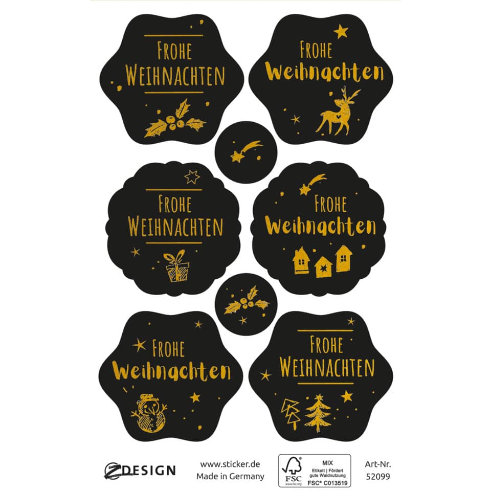 Weihnachtsaufkleber, Schriftzug, Hingucker, Sterne, Häuschen