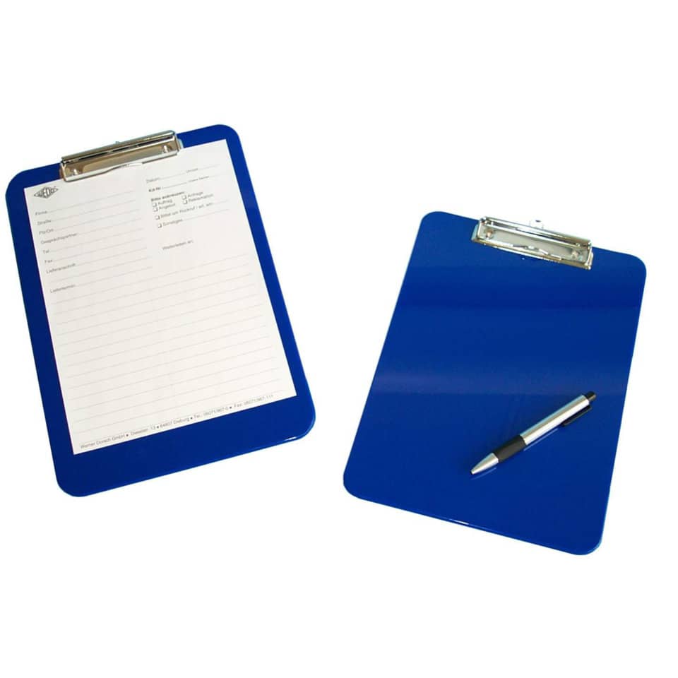 Klemmbrett, Clipboard, Blue, Schreibunterlage, Stift