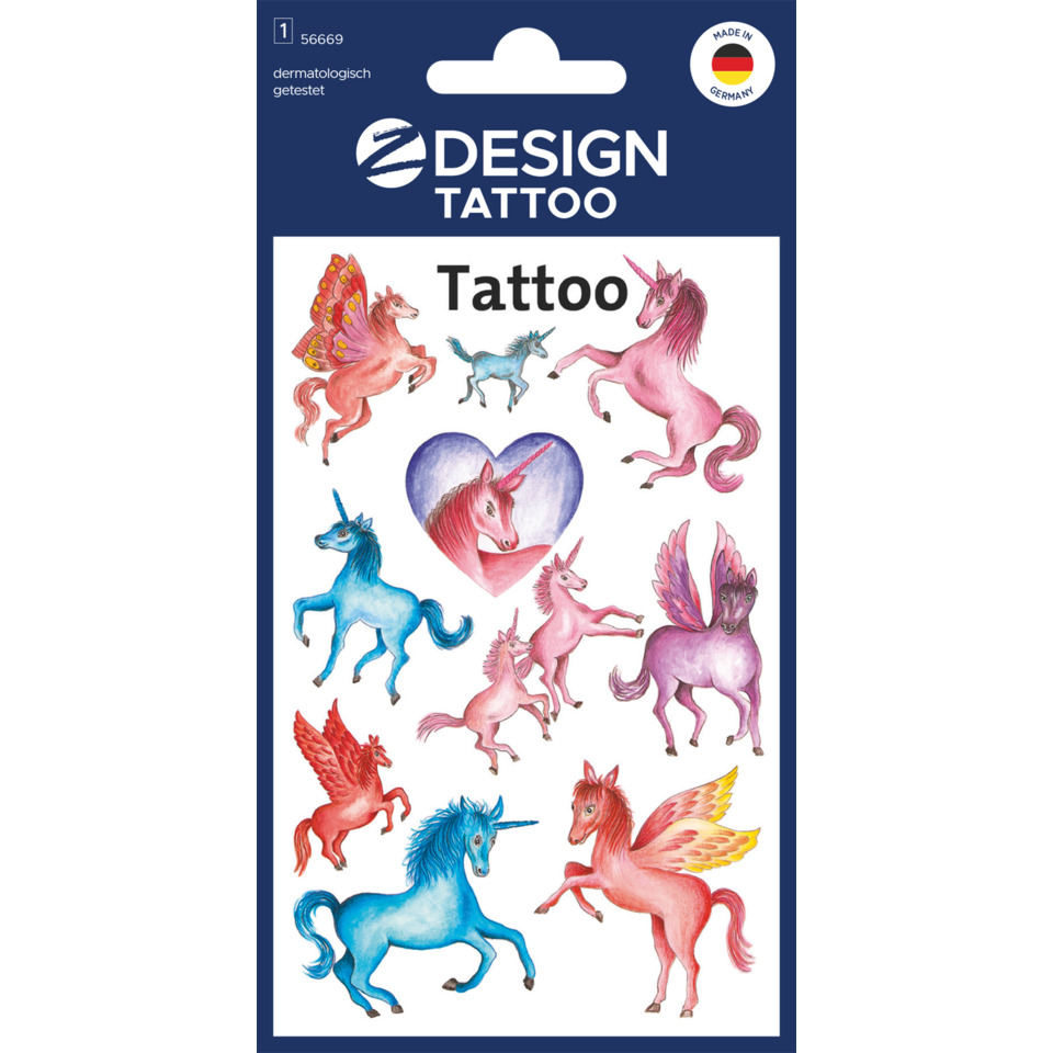einhörner, Aufkleber, Tattoo, bunt, Herz