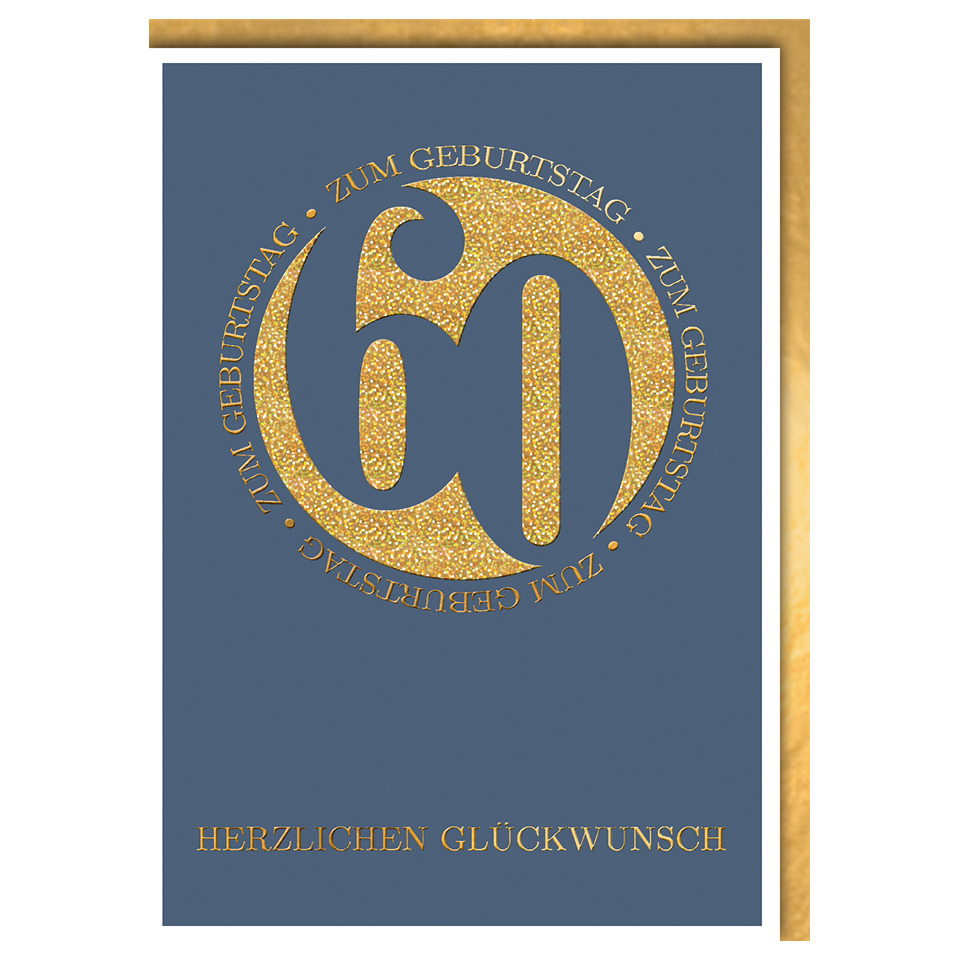 60, Glückwunschkarte, Geburtstag, Goldglitzer, Rundlogo