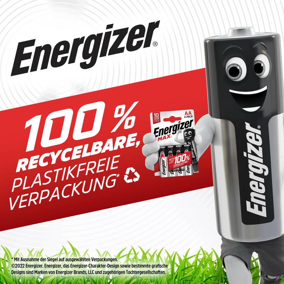Batterie, AA, Energizer, Plastikverpackung, Werbemotiv