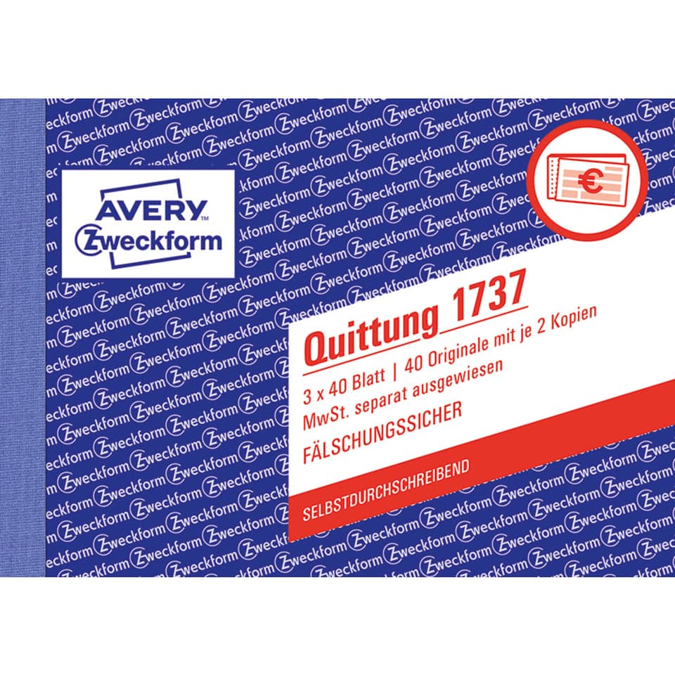 Quittung, Kopierpapier, Rechnungsbeleg, Selbstklebend, Fälschungsschutz